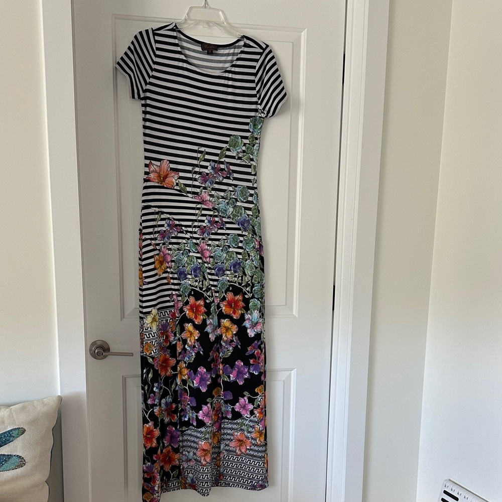Black and White Striped Floral Dress